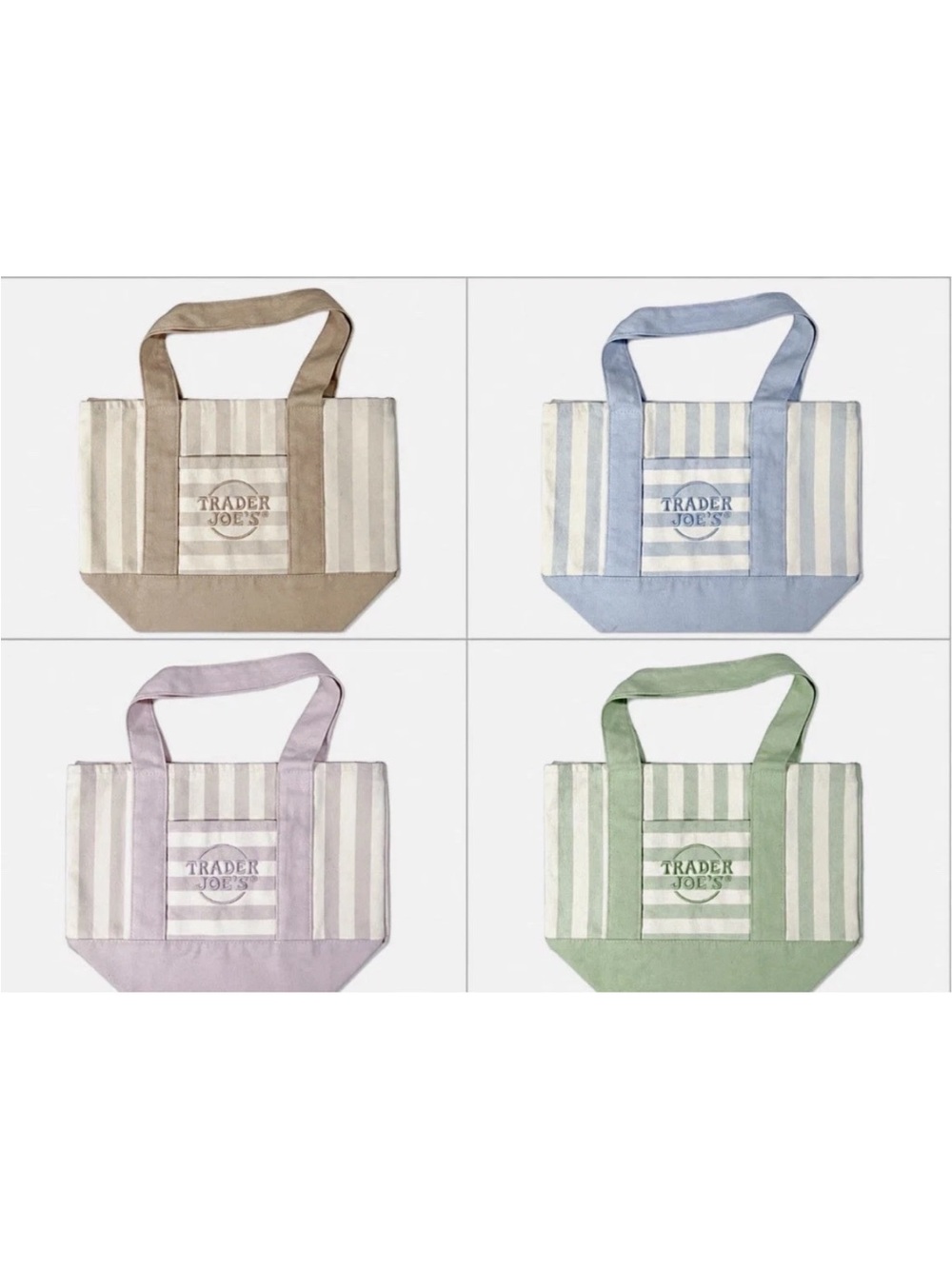 Striped Canvas Tote Bag - Green, Blue, Pink, or Tan